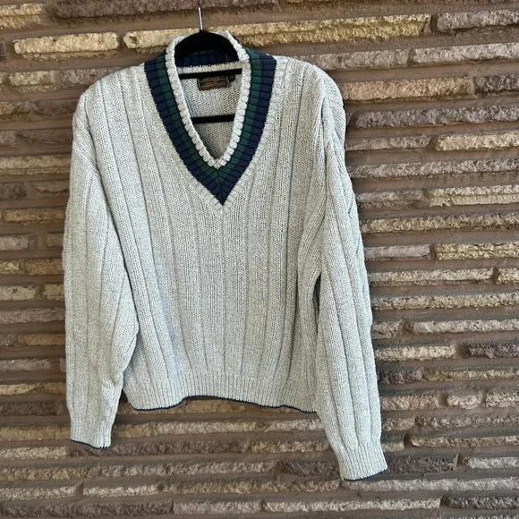 Eddie Bauer Vintage V Neck Oversized Tennis Sweater Size XL - Picture 1 of 9